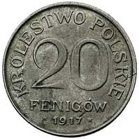 20 fenigów 1917, Stuttgart, moneta wybita stemplem obróconym o około 20 stopni