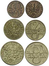 zestaw monet 5 groszy, 2 grosze i 1 grosz 1923, Warszawa, Parchimowicz 103.a, 102.a i 101.a, razem..