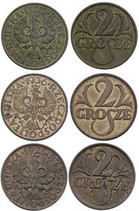 zestaw monet 2 grosze 1923, 1925 i 1936, Warszawa, Parchimowicz 102.a, b, k, razem 3 sztuki