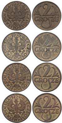 zestaw monet 2 grosze 1927, 1931, 1934 i 1935, Warszawa, Parchimowicz 102.c, f, i, j, razem 4 sztuki