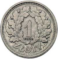 1 złoty 1928, Nominał w wieńcu z liści dębowych, na rewersie wypukły napis PRÓBA, bez znaku mennic..