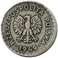 1 złoty 1949, Krzemnica, miedzionikiel, moneta niecentrycznie wybita, na rancie brak ząbków, duża ..