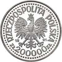 200.000 złotych 1991, Warszawa, Jan Paweł II, na rewersie wypukły napis PRÓBA, Parchimowicz P-641.a