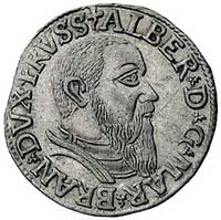 trojak 1542, Królewiec, broda księcia długa i szpiczasta, odmiana napisu PRVSS, Bahr. 1180, Neuman..