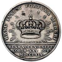 medal koronacyjny Stanisława Augusta Poniatowskiego autorstwa T. Pingo, 1764 r., Aw: Ufryzowana gł..