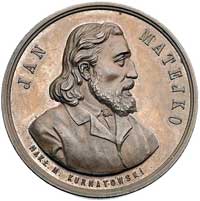 Jan Matejko- medal wydany nakładem M. Kurnatowskiego 1883 r., Aw: Popiersie w prawo i napis, Rw: N..