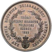 Jan Matejko- medal wydany nakładem M. Kurnatowskiego 1883 r., Aw: Popiersie w prawo i napis, Rw: N..