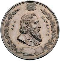 Jan Matejko- medal nieznanego autora 1883 r., Aw: W wieńcu laurowym popiersie w prawo, u góry prom..