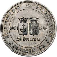 medal na srebrne wesele Niny i Henryka Ślizieniów 1906, Aw: Dwie tarcze z herbami i napis w otoku,..