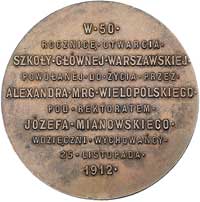 50- lecie Szkoły Głównej Warszawskiej- medal autorstwa Cz. Makowskiego 1912 r. Aw: Popiersie w lew..