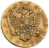 rubel 1757, Moskwa, Bitkin 43, Fr. 100, złoto, 1.56 g, patyna, ladnie zachowany