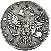 rubel 1742, Moskwa, Aw: Popiersie, napis wokoło, Rw: Orzeł dwugłowy, napis wokoło, Bitkin 67, Uzde..
