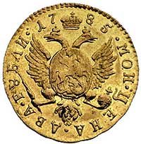 2 ruble 1785, Petersburg, Bitkin 107, Fr. 117, złoto, 2.49 g, na awersie mała wada blachy ale ładn..