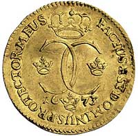 dukat 1673, Sztokholm, Ahlström 20.a -R-, Fr. 43, złoto, 3.44 g, lekko gięty, rzadki