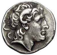 Królestwo Tracji- Lizymach 323-281 pne, tetradrachma, Aw: Głowa Aleksandra Wielkiego z rogami Ammo..