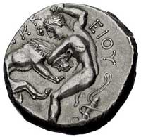 Peonia- Lykkeios, tetradrachma 356-335 pne, Aw: Głowa brodatego Zeusa w prawo, Rw: Nagi młody Hera..
