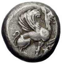 IONIA-Teos, stater 470-450 pne, Aw: Gryf siedząc