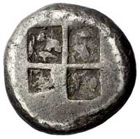 IONIA-Teos, stater 470-450 pne, Aw: Gryf siedzący w prawo, Rw: Poczwórny kwadrat incusum, Szaivert..