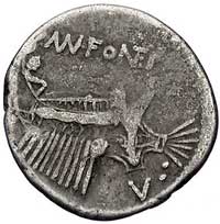 C. Fonteius 114-113 pne, denar, Aw: Głowy Dioskurów w prawo, niżej gwiazdka, Rw: Galera w prawo, u..