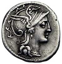C. Claudius Pulcher 110-109 pne, denar, Aw: Głowa Romy w prawo, Rw: Victoria w bidze w prawo, w od..