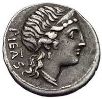 C. Herennius około 108-107 pne, denar, Aw: Głowa Pietas w prawo, za nią napis PIETAS, Rw: Amphinom..
