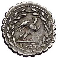 Lucius Aurelius Cotta około 105 pne, denar serratus, Aw: Popiersie Wulkana w prawo, za nim obcęgi ..