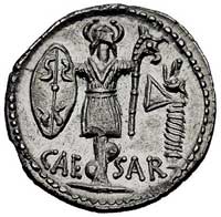 Juliusz Cezar 47-44 pne, denar, Aw: Głowa Pietas lub Venus w prawo, za nią litery IIT, Rw: Trophai..