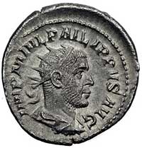Filip I 244-249, antoninian, Aw: Popiersie w koronie radialnej i napis w otoku IMP M IVL PHILIPPVS..