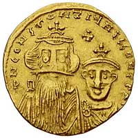 Konstans II i Konstantyn IV 641-668, solid, mennica Konstantynopol, Aw: Popiersia władców na wpros..