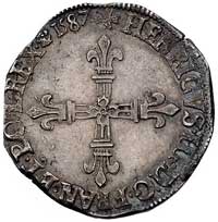 1/4 ecu 1587, Saint-Lo, znak mincerza głowa lwa, Duplessy 1133, rzadko spotykany ładny połyskowy e..