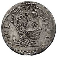 trojak 1585, Ryga, ciekawe popiersie króla, Kurp. 446 (R1) ale nieco inne przerywniki, Gum. 814