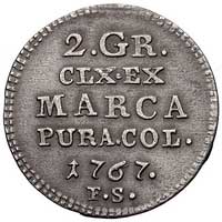 2 grosze srebrne 1767, Warszawa, odmiana ze zwężoną u dołu tarczą herbową, Plage 245