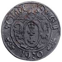 10 fenigów 1920, Gdańsk, odmiana z dużą cyfrą 10, Parchimowicz 52, rzadka moneta, ciemna patyna