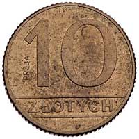10 złotych 1989, wypukły napis PRÓBA, Parchimowicz P-288 b, mosiądz, 4.38 g, nakład nieznany