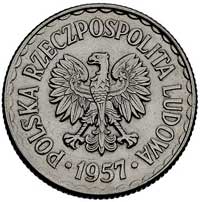 1 złoty 1957, Parchimowicz P-216.c, tzw. nowe srebro, 6.91 g, wybito 5 sztuk, moneta czyszczona, b..