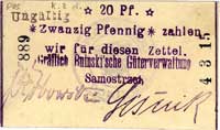 Samostrzel - dobra hrabiów Bnińskich, 20 fenigów 4.3.1915, Jabł. 3395 a, Keller 339 e
