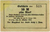 Słupsk, 10 marek 31.10.1918, bez stempla i podpisów, Geiger 512.04 a, dwa naddarcia