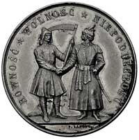 Powstanie Styczniowe 1863 r.- medal autorstwa F. Landry’ego, Aw: Stojący szlachcic i chłop-kosynie..