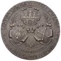 500-lecie Uniwersytetu Jagiellońskiego- medal autorstwa W. Trojanowskiego 1900 r., Aw: siedzące po..