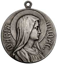 Święta Rodzina- medal srebrny, Aw: Popiersie Matki Boskiej w prawo i napis, Rw: Św. Józef z Chryst..