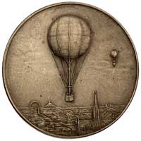 medal pamiątkowy zawodów balonowych 1913 r., Aw: Dwa balony na tle miasta, Rw: Napis wklęsły BALLO..