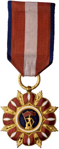 Order Budowniczych Polski Ludowej, złoto, 99.66 g, emalia, 52 mm, wstążka, najwyższe odznaczenie PRL