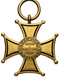 Złoty Krzyż (IV klasa) Orderu Virtuti Militari, lata 40-te, złoto, 33.45 g, emalia, 38 x 38 mm, br..