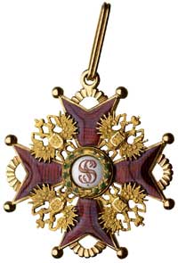 Krzyż Komandorski (II klasa) Orderu Świętego Stanisława, złoto 46 x 46 mm, stara rosyjska punca 56..