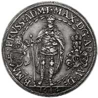 dwutalar 1614, Hall, 57.05 g, Aw: Stojący Wielki Mistrz i napis wokoło, Rw: Rycerz na koniu i woko..