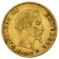 5 franków 1857 A, Paryż, Fr. 578 a, złoto, 1.60 g
