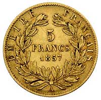 5 franków 1857 A, Paryż, Fr. 578 a, złoto, 1.60 