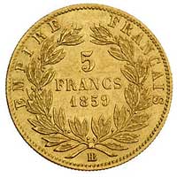 5 franków 1859 BB, Strasburg, Fr. 579, złoto, 1,