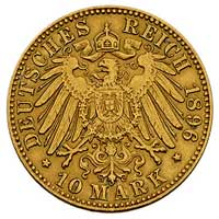 Fryderyk I 1852-1907, 10 marek 1896/G, Karlsruhe, J. 188, Fr. 3757, złoto, 3.92 g