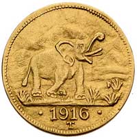 15 rupii 1916 T, Tabora, J. 728 a (arabeska pod literą A), Fr. 1, złoto, 7,04 g